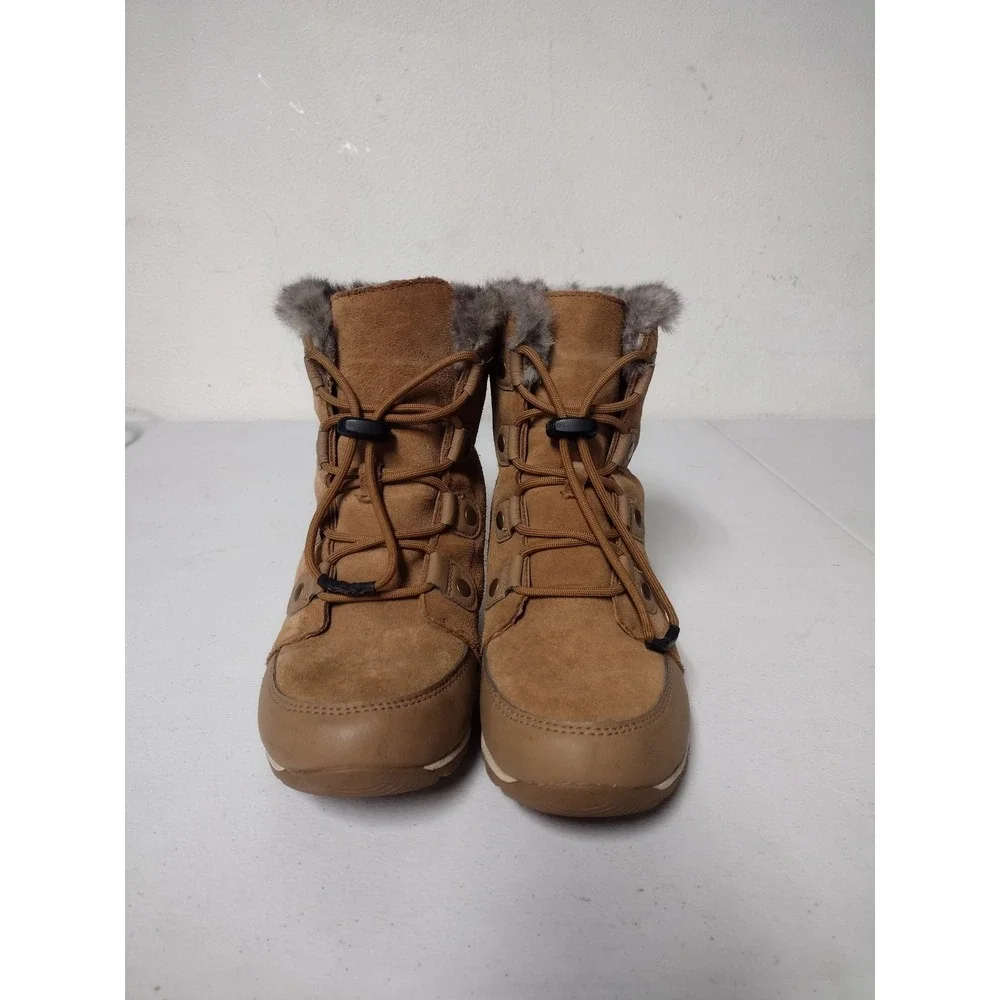 Sorel‎ Whitney Short Lace Waterproof Boots Elk Brown Suede Faux Fur Womens 7